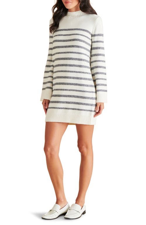 Shop Steve Madden Kallie Stripe Long Sleeve Mini Sweater Dress In Black/white