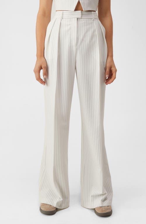 NASTY GAL Tailored High Waist Wide Leg Pants Ivory Pinstripe at Nordstrom,