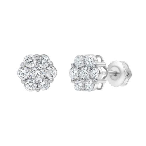 Luvmyjewelry Blossom 14k White Gold Flower Cluster Diamond Unisex Earrings In 14k White Gold
