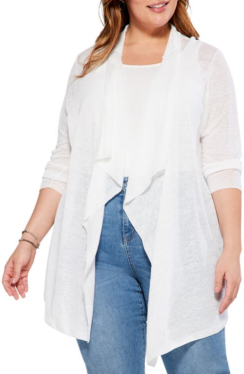 NIC+ZOE Drape Front Patch Pocket Linen Blend Cardigan in Paper White