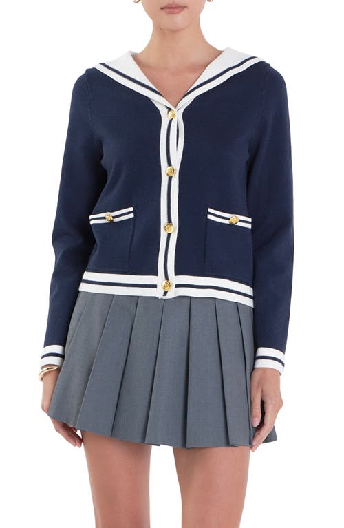 Shop English Factory Contrast Collar Sailor Cardigan In Navy/white