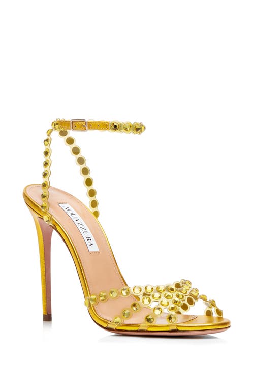 Aquazzura Tequila Crystal Clear Ankle Strap Sandal in Tuscan Sun