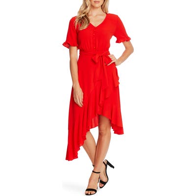 Cece Ruffle Belted High/low Dress, Red