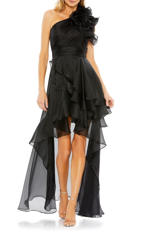 Shop Mac Duggal One-shoulder Ruffle High-low Gown In Black