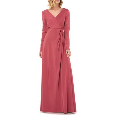 Kay Unger Adelina Long Sleeve Evening Gown, Red