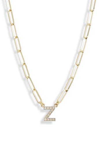 Meshmerise Diamond Initial Charm Paper Clip Chain Necklace In Yellow-z