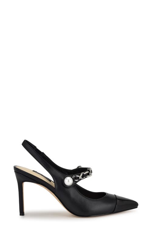 Nine West Rendez Slingback Pointed Cap Toe Mary Jane Pump In Black
