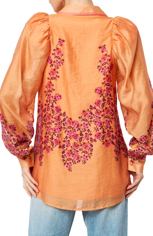 Shop Ciebon Valerie Embroidered Puff Shoulder Shirt In Coral Blush