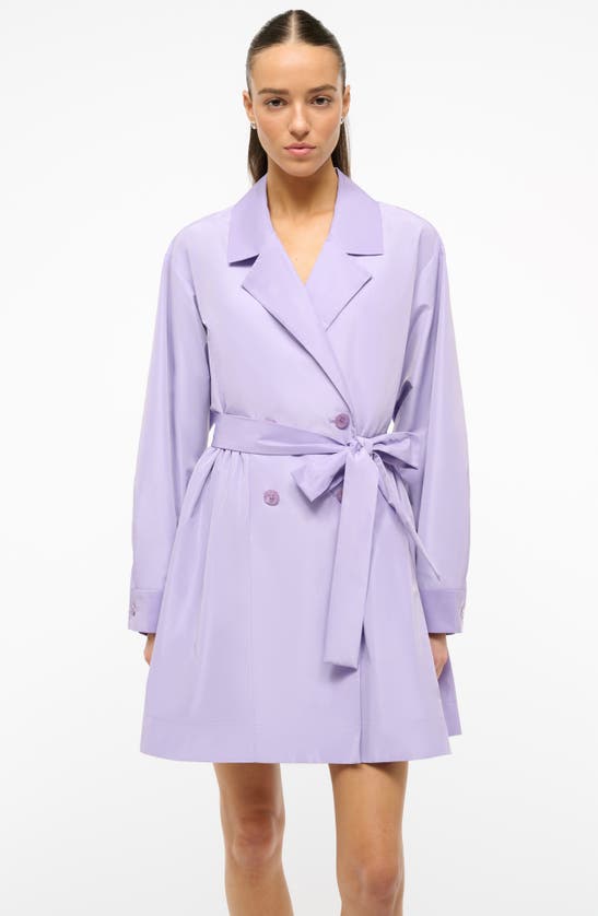 Shop Staud Double Breasted Tie Waist Long Sleeve Trench Dress In Lilac