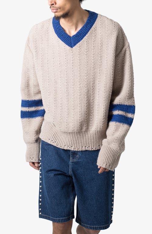 Mnml Varsity V-neck Sweater In Off White/blue