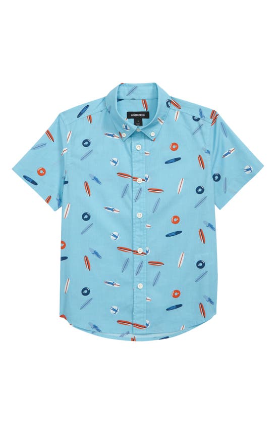 Nordstrom Kids' Tilden Print Button-down Shirt In Blue Cabana Surfboards
