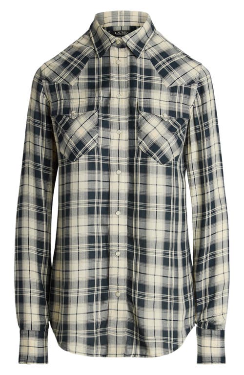 Shop Lauren Ralph Lauren Slim Fit Plaid Herringbone Shirt In Black/mascarpone Cream