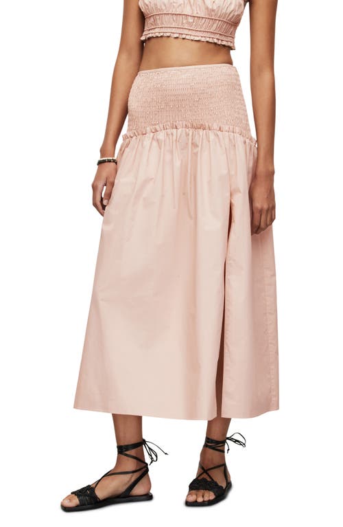 AllSaints Alex Smock Waist Cotton Skirt in Soft Pink