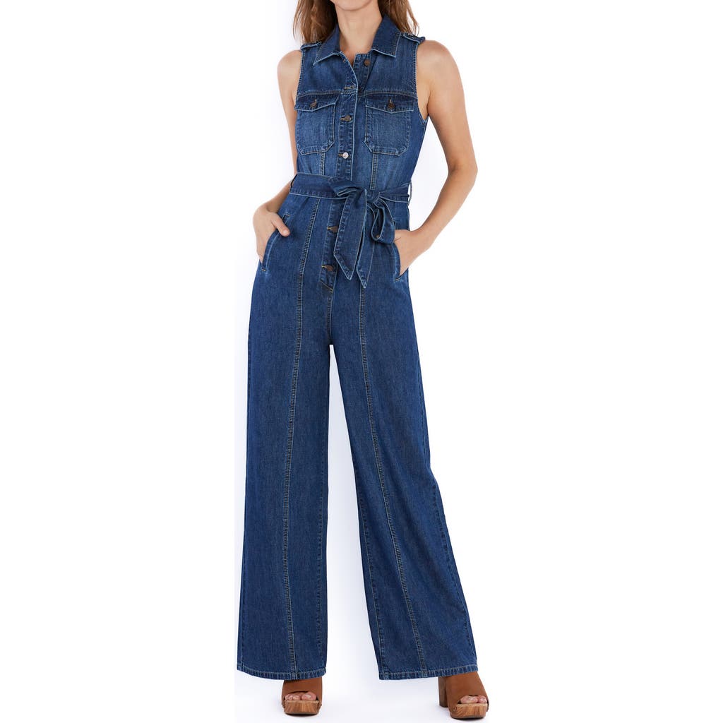 Wash Lab Denim Camp Tie Belt Denim Jumpsuit In Camp Blue