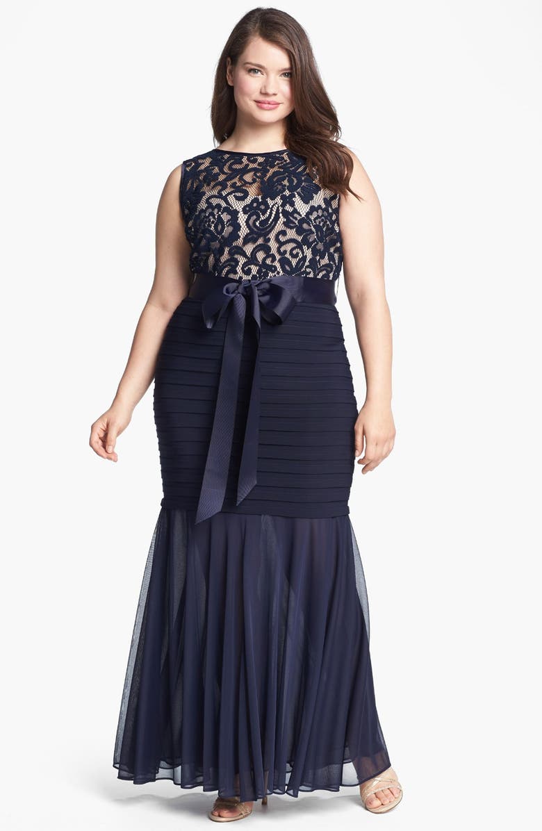 Betsy & Adam Lace Banded Mermaid Gown (Plus Size) | Nordstrom