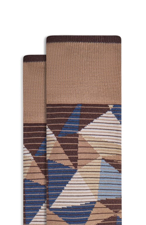 Shop Bugatchi Geo Pattern Cotton Blend Dress Socks In Mocha