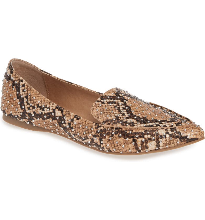  Feather Studded Loafer, Main, color, TAN SNAKE PRINT