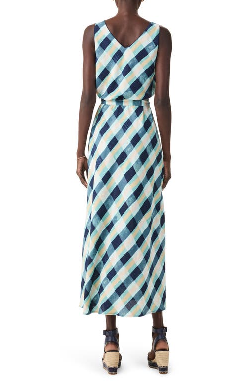 Shop Nic + Zoe Nic+zoe Bianca Plaid Tie Waist Sleeveless Dress In Aqua Multi