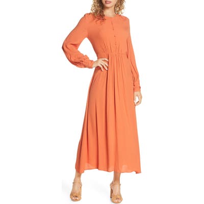 French Connection Essi Long Sleeve Crepe Midi Dress, Orange