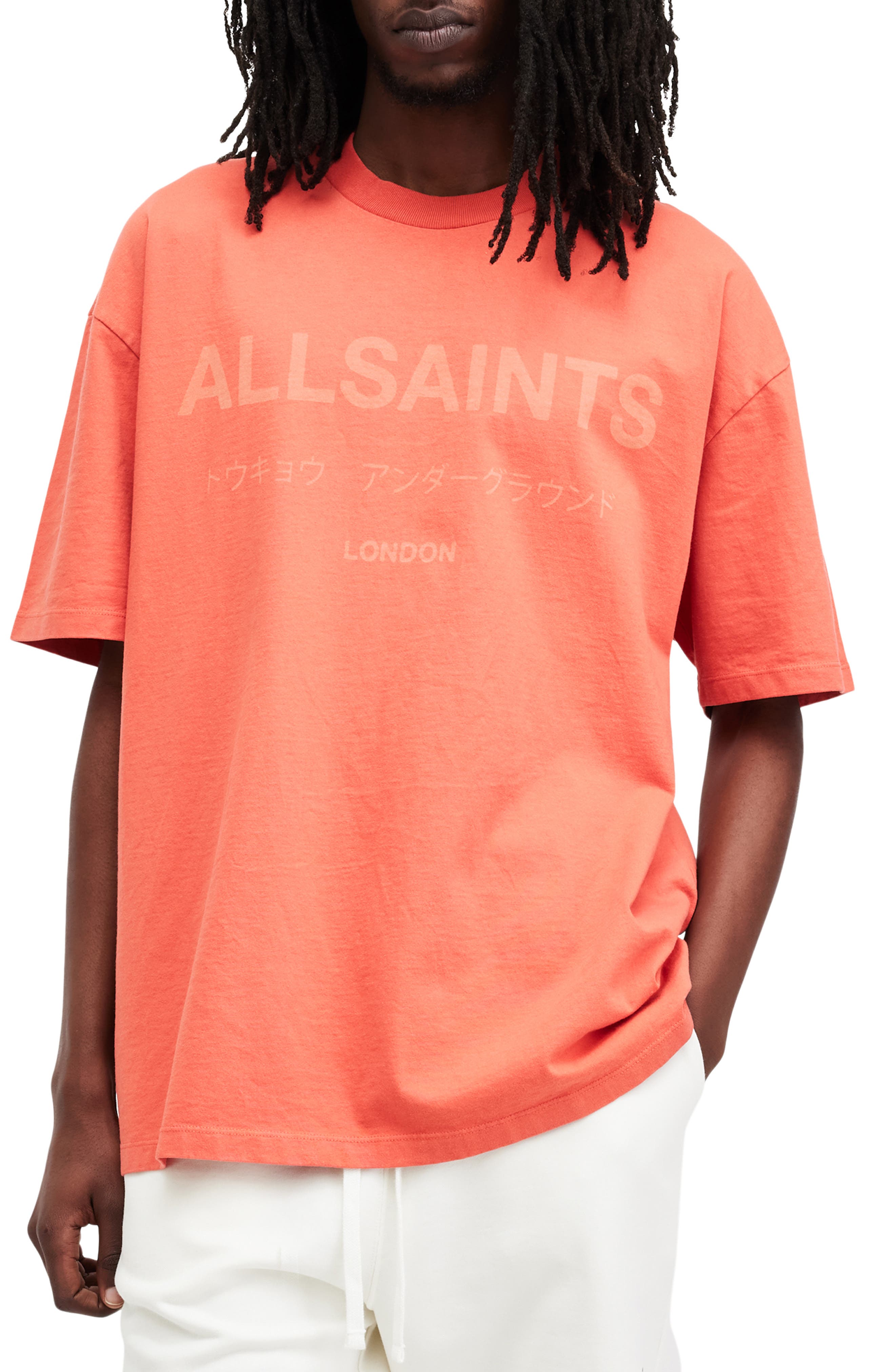white orange graphic tee
