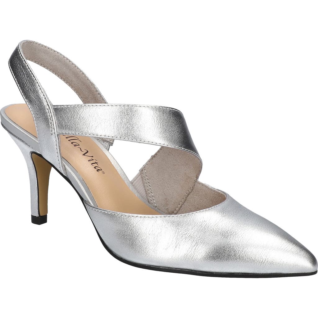 Bella Vita Arabella Slingback Pointed Toe Pump In Silver Leather