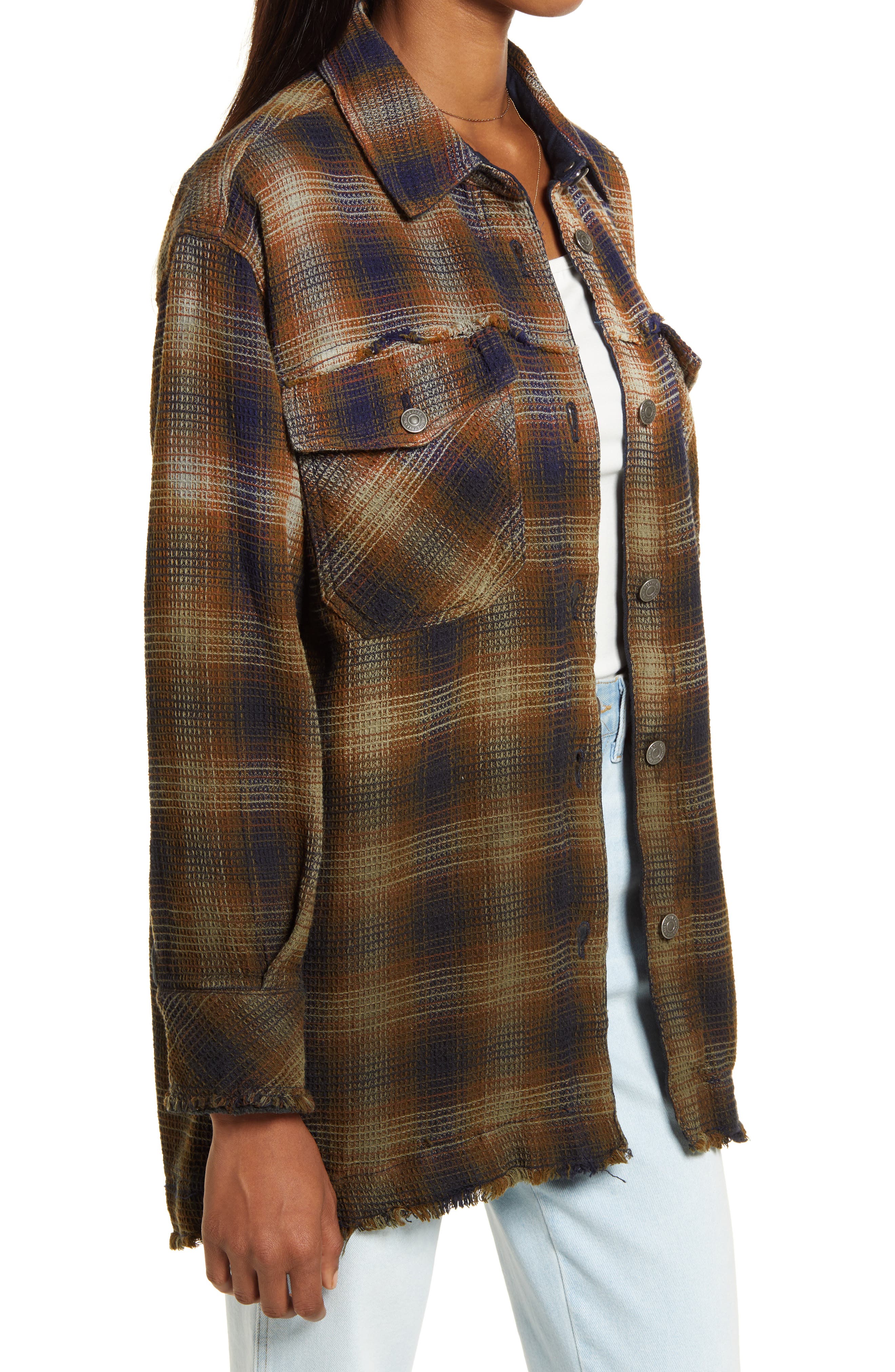 Free People Women's Anneli Plaid Shirt Jacket - Navy Tobacco - M