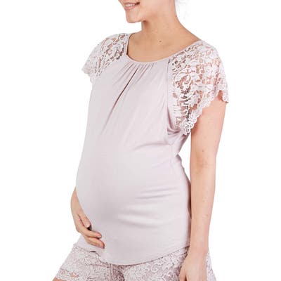 Cache Coeur Sofia Lace Sleeve Maternity/nursing Pajama Top, Pink