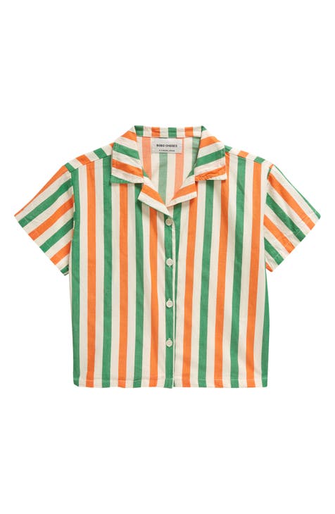 Kids' Stripe Short Sleeve Cotton Button-Up Shirt (Toddler, Little Kid & Big Kid)