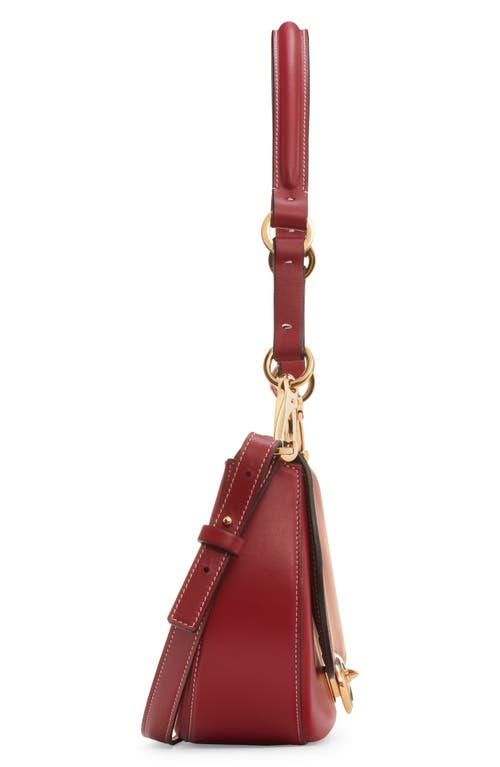 Shop Valentino Garavani Small Vlogo Leather Saddle Shoulder Bag In Rosso