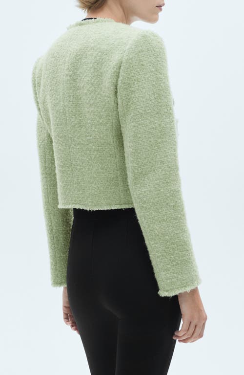 Shop Mango Zip-up Tweed Jacket In Pastel Green