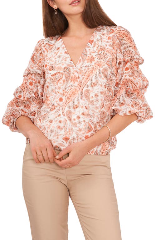 Chaus Cascading Bubble Sleeve Chiffon Top In Ivory/peach/mint