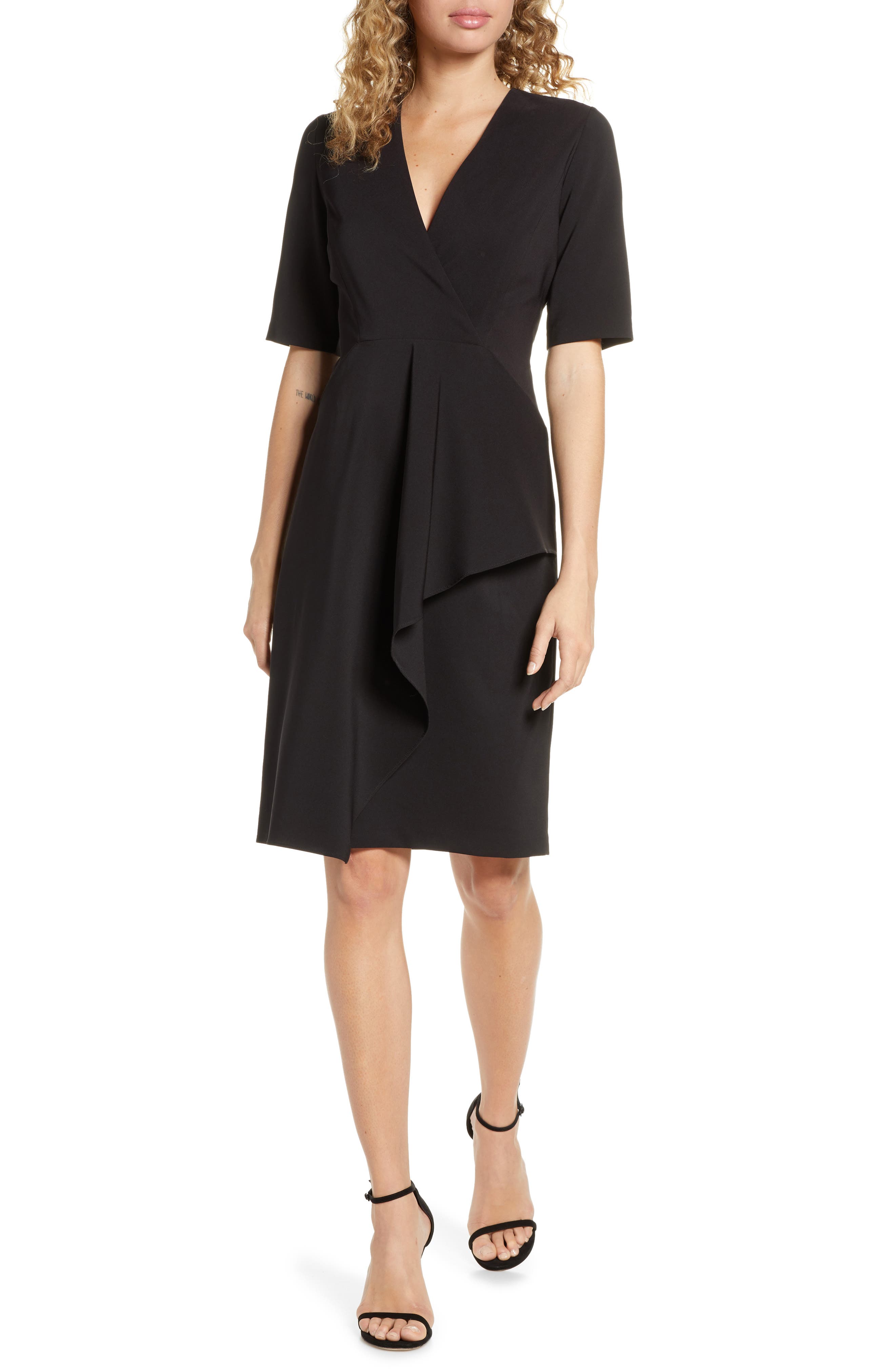 Maggy London Dream Cascade Crepe Sheath Dress, Black