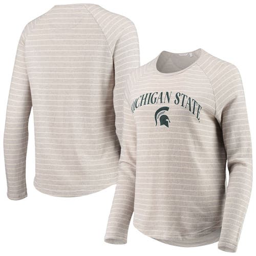 CAMP DAVID Women's Heathered Gray Michigan State Spartans Seaside Striped French Terry Raglan Pullover Sweatshirt in Heather Gray