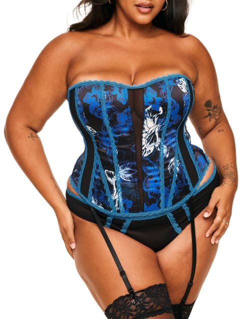 Shop Adore Me Serene Corset & Thong Set In Blue Floral