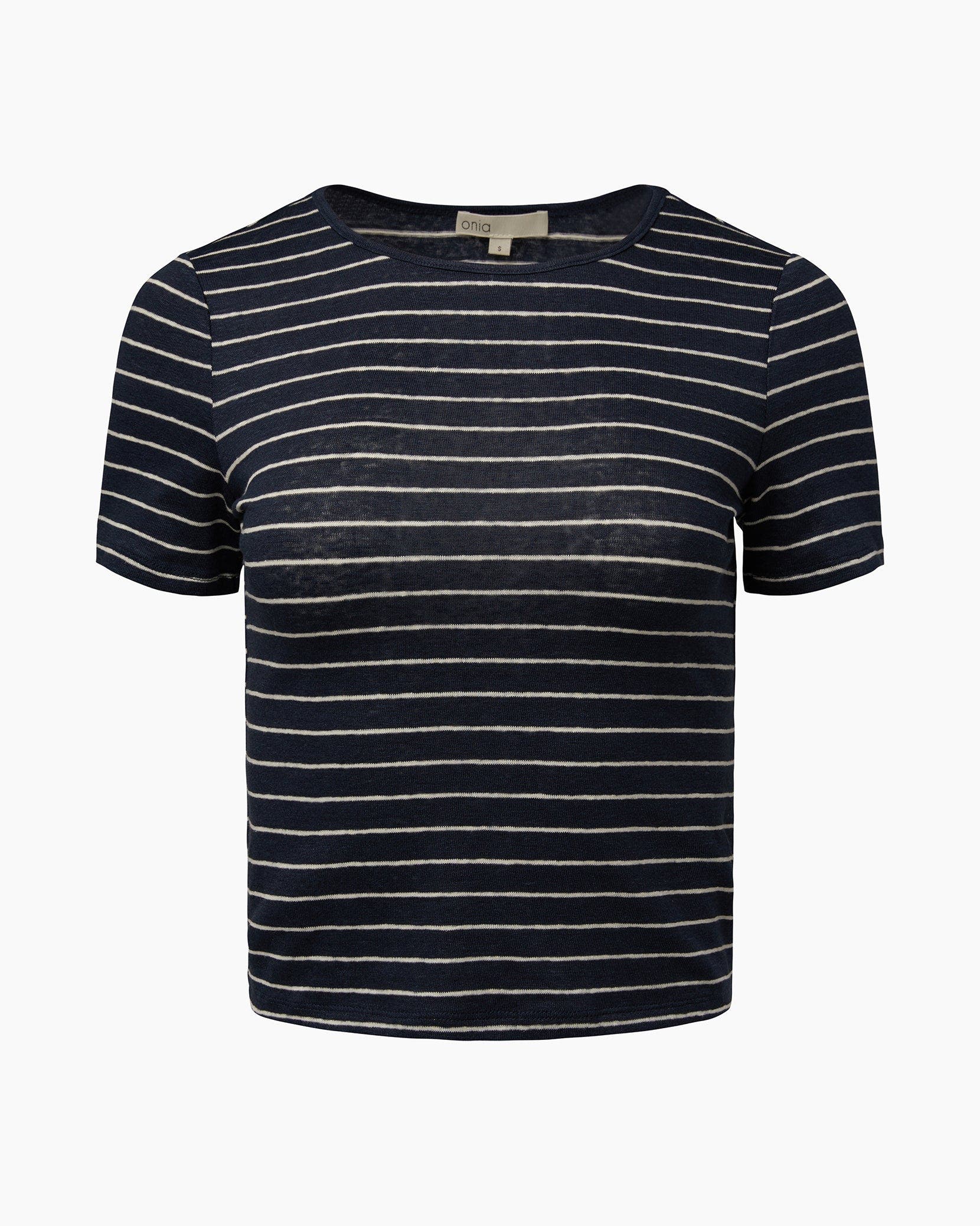 Onia LINEN JERSEY BABY TEE in Deep Navy/white 