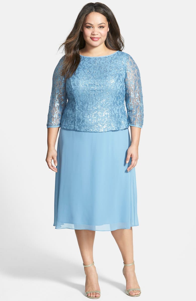 Alex Evenings Sequin Bodice Tea Length Dress (Plus Size) | Nordstrom