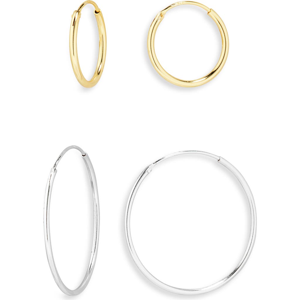 Argento Vivo Sterling Silver Set Of 2 Two-tone Sterling Silver Hoop Earrings In Gold/silver