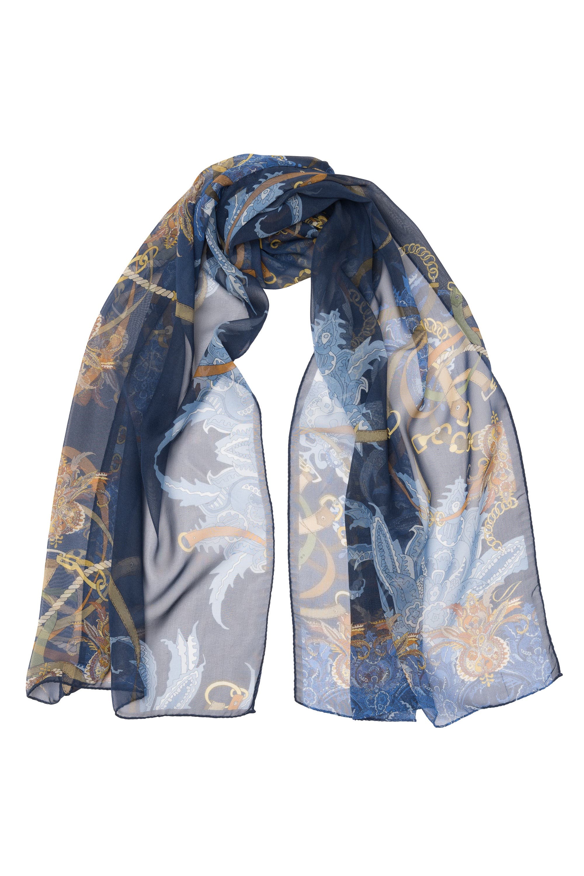 Elizabetta Alessandra - Long Sheer Silk Scarf for Women in Navy Cover