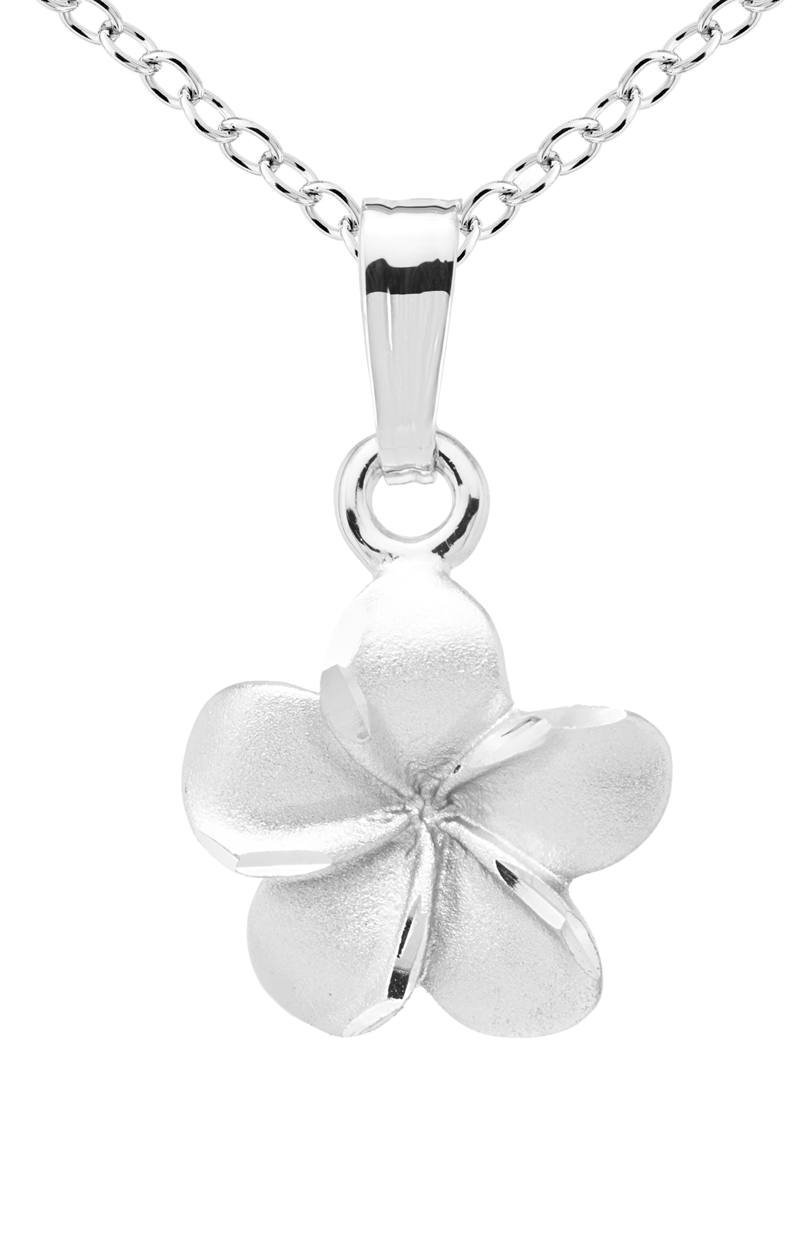 silver flower pendant necklace