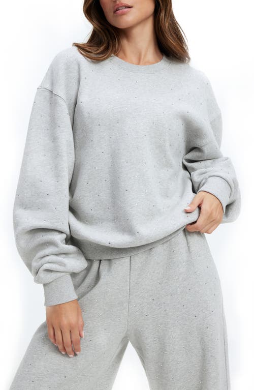 Good American Crystal Embellished Boyfriend Sweatshirt in Heather Grey001