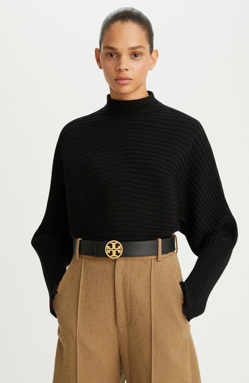 Shop Tory Burch Miller 1.5-inch Reversible Logo Belt In Gray Heron/black/silver