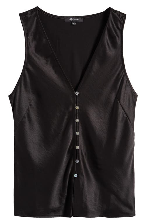 Madewell Emily Satin Sleeveless Button-Up Shirt True Black at Nordstrom,