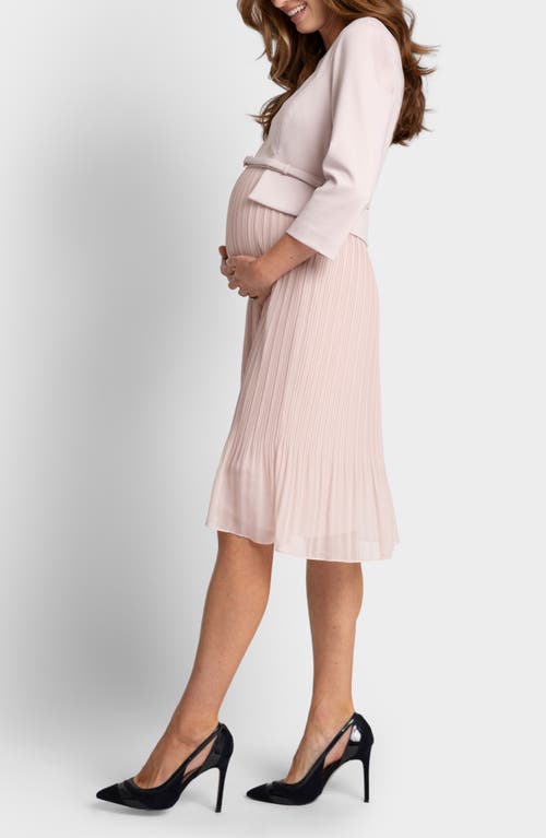 Seraphine Belted Mixed Media Maternity/nursing Dress In Open Pink