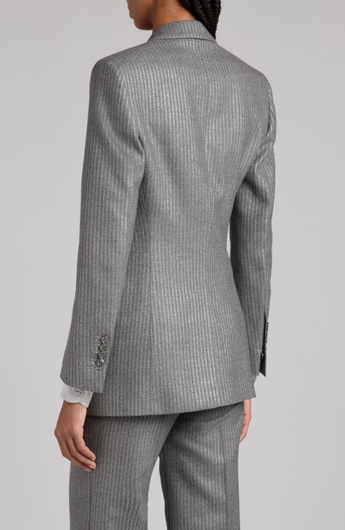 Shop Tom Ford Metallic Stripe Wool Flannel Blazer In Dark Moon Grey