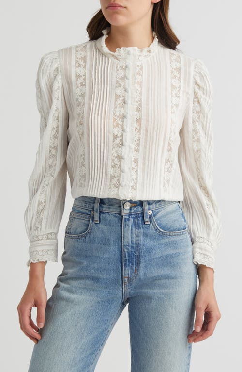 LoveShackFancy Jacque Lace Inset Button Front Shirt True White at Nordstrom,