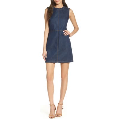 French Connection Linaira Contrast Stitch Denim Minidress, Blue