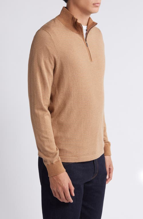 Shop Nordstrom Quarter Zip Long Sleeve Cotton & Silk T-shirt In Brown Bear- Oatmeal Stripe