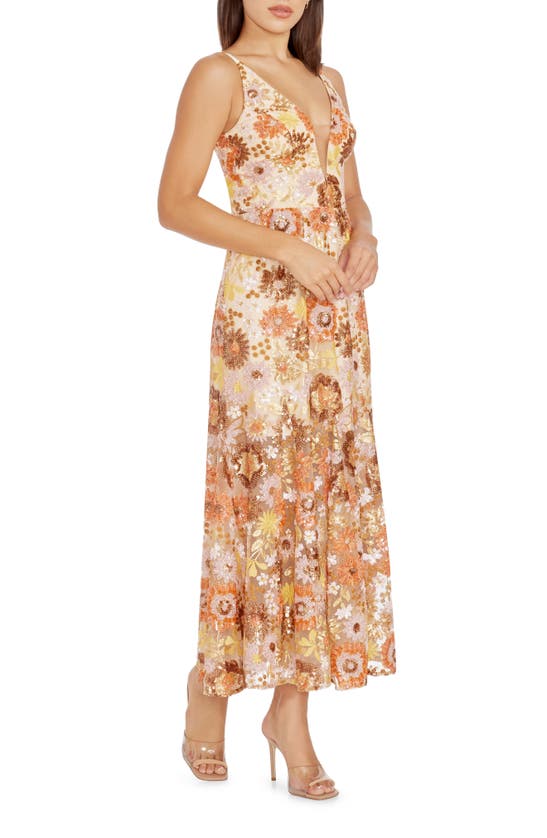 Shop Dress The Population Sierra Floral Sequin Midi Cocktail Dress In Amber Multi