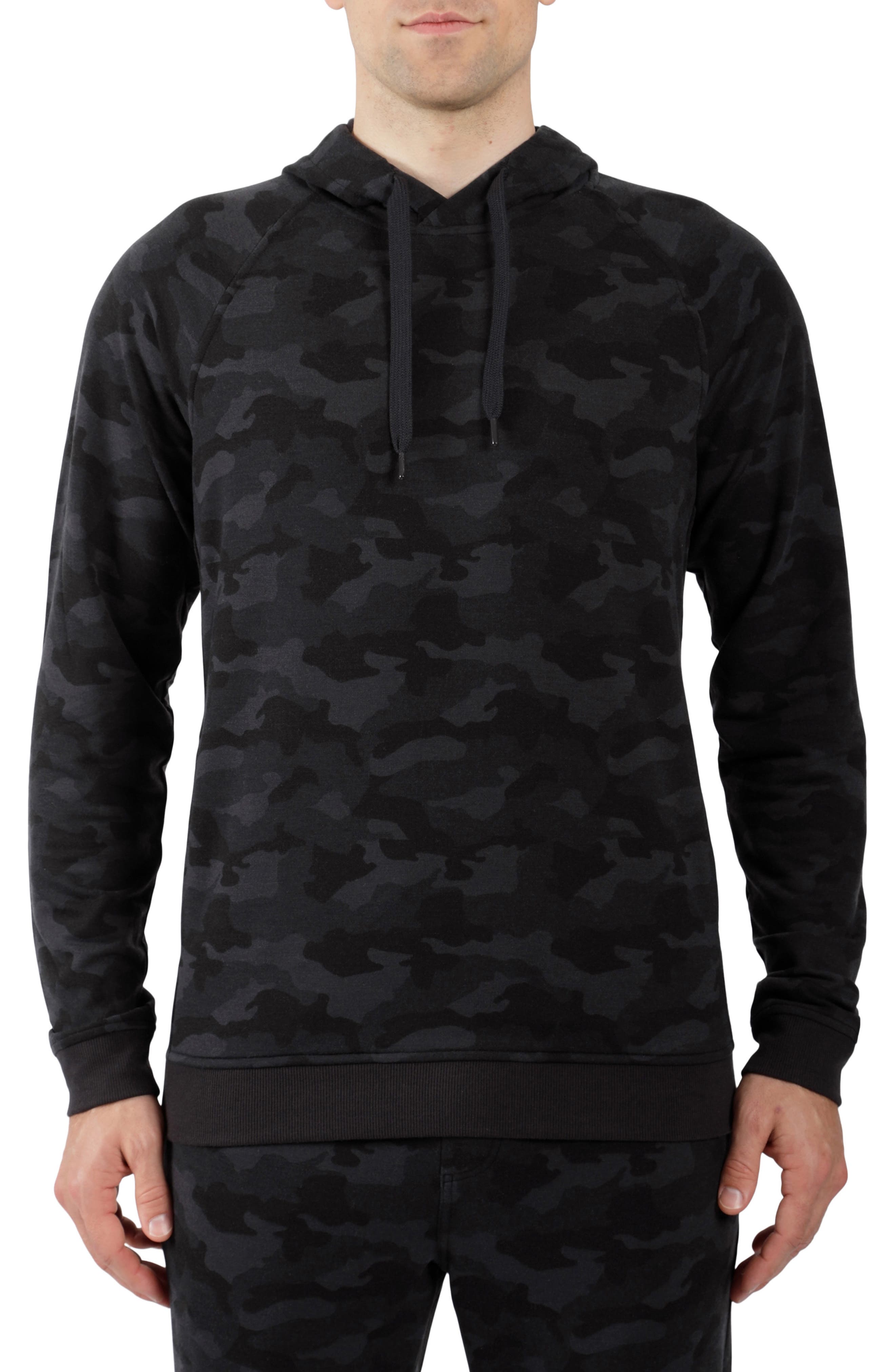 90 Degree By Reflex Terry Pullover Drawstring Hoodie In Charcoal