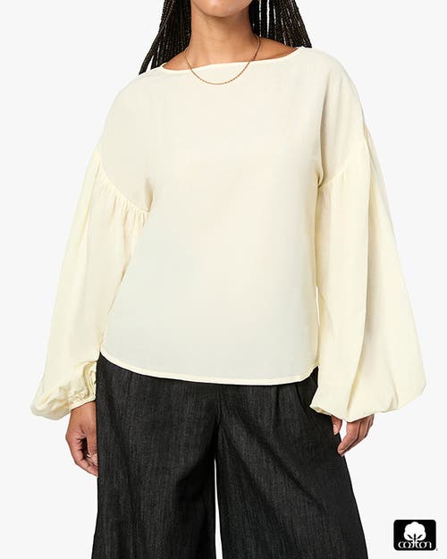 Weworewhat Billow Sleeve Boat Neck Top In Ivory